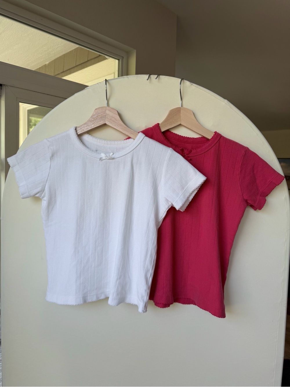 DAILY DRILLS Pointelle Tops Set of Two - Red and White XS/S